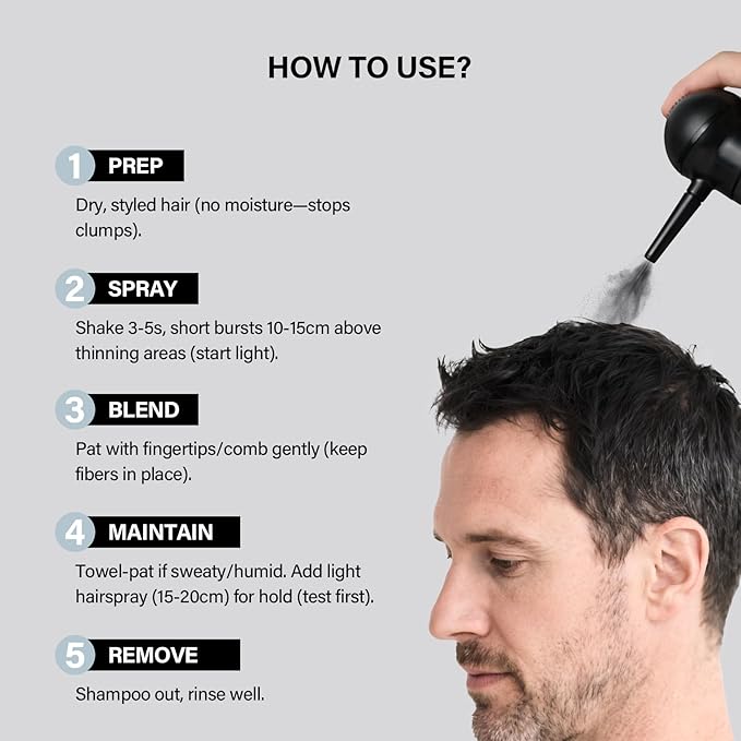 Hair Building Fibers for Thinning Hair for Men Women, 2-in-1 Kit- Enhancements Barber Spray, Thicker Fuller Hair Beard & Hairlines Instantly with Spray Applicator Nozzle, Natural Formula (Dark Brown)