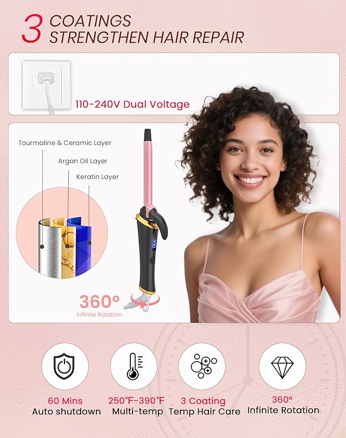 Ukliss Mini Curling Iron for Short Hair, Creates Perfect Tight Ringlets & Bangs, Fast Heat 30s, 5 Temp Settings, Dual Voltage, Auto Shut-Off & Anti-Scald Tip, Travel Friendly (Black, 1/2 Inch)