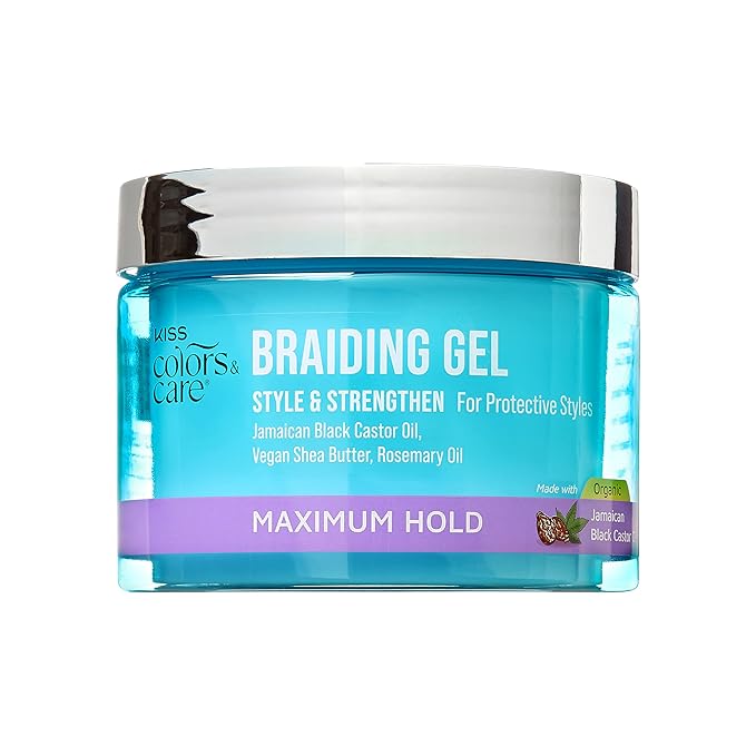 KISS COLORS & CARE Braid Gel Maximum Hold, 6 oz -Nourishing, Adds Shine, Moisture Boosting, Lasting Hold, For All Hair Types, Style and Stregthen, For Protective Styles
