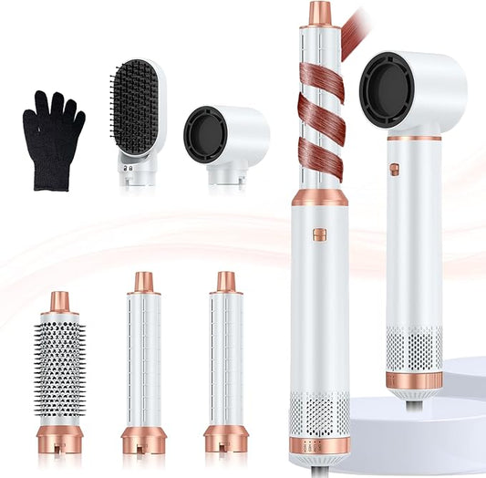 Blow Dryer Brush 5 in 1, Negative Ion Hair Dryer Brush Set Upgrade Hot Air Brush Air Styler Curling Wrap Air Curler, Curling Iron Hair Styling Tools As A Gift for Straight/Curl/Drying/Smoothing