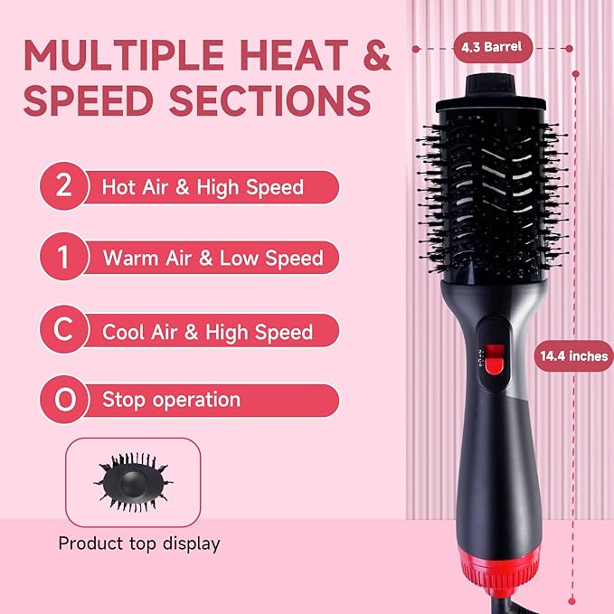 4-in-1 Hair Dryer Brush - Brush Blow Dryer Hot Air Styler for Frizz-Free Blowouts, Salon Volumizer & Straightener with ALCI Safety Plug, 3 Heat Settings(KD312)