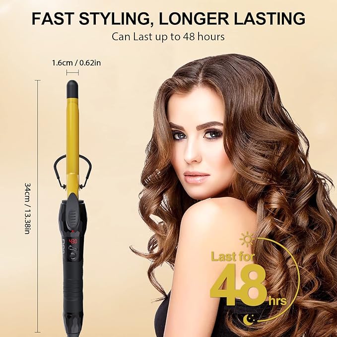 DAN Technology 5/8 Inch Curling Iron Wand, Tourmaline Ceramic Hair Curler with LCD Display (180°F–430°F), Fast Heating, Dual Voltage, Auto Shut-Off, Black & Gold