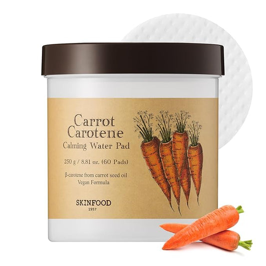 SKINFOOD Carrot Carotene Toner Pads, Hydrating & Soothing, Cotton Facial Toner Pads for Sensitive Skin, Korean Skincare for Face, Quick Calming, After Sun & Heat Care, 60 Pads