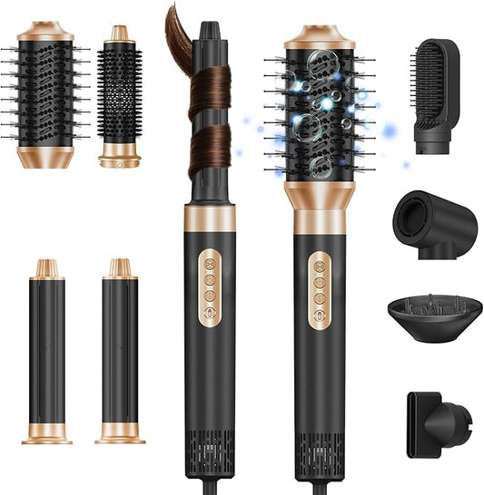 RUCHA 8 in 1 Hair Nora Styler & Hair Dryer Brush Blow Dryer, 110000 RPM High-Speed Hot Air Brush and Auto Wrap Curlers, Negative Ions Hot Brush Styler for Curling Volumizing Straightening Drying