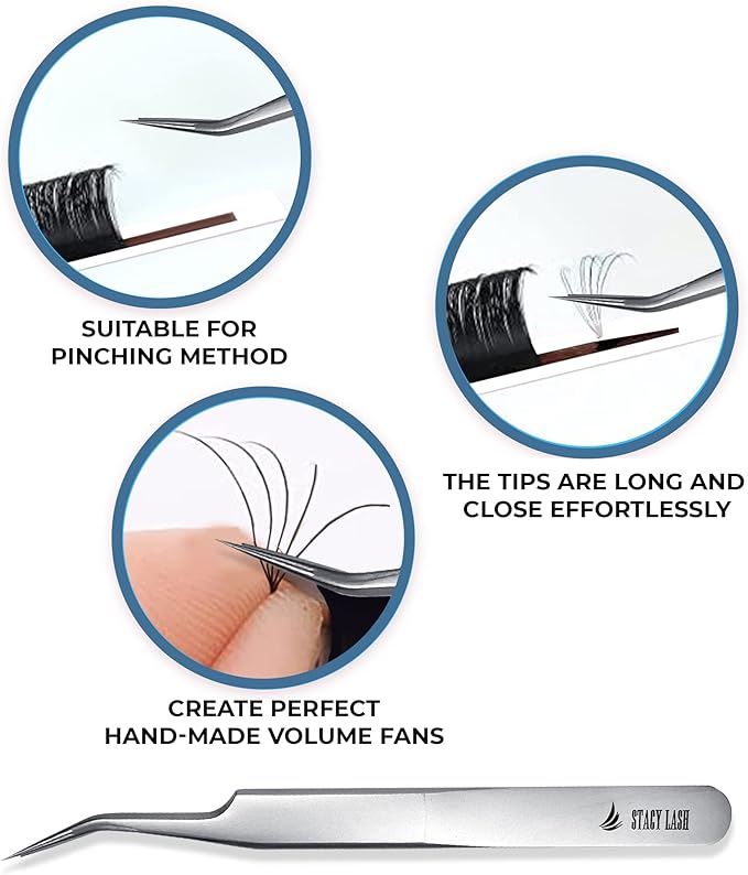 Stacy Lash STL-7 Curved Eyelash Extension Tweezers/Supplies for False Lashes Isolation & Volume Extensions/Precision Applicator Tool/Beauty Accessories/Sharp Tweezer Tip/Eyelashes Tools