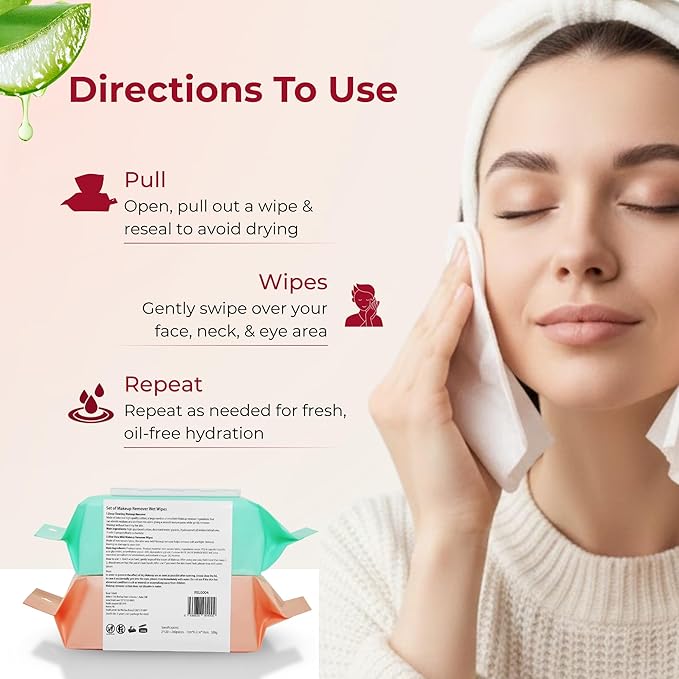 FELADEL - 240pcs Makeup Remover Wipes Set - 120pc Aloe Vera Face Makeup Wipe +120pc Deep Cleaning Makeup Remover Wipe | Easily Removes all difficult makeupes. Ultra-Soft Face wipes