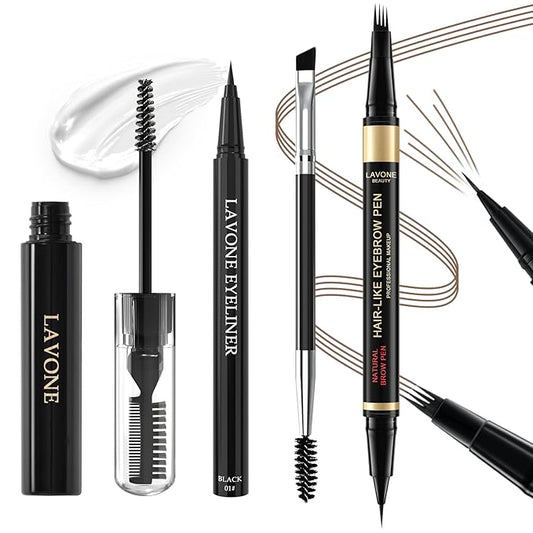 Eyebrow Pen Kit, with Microblading Eyebrow Pen, Eyebrow Gel, Eyeliner, Eyebrow Brush, Eyebrow Pencils for Women, Waterproof, Smudge Proof, Long Lasting Makeup Formula - Soft Brown
