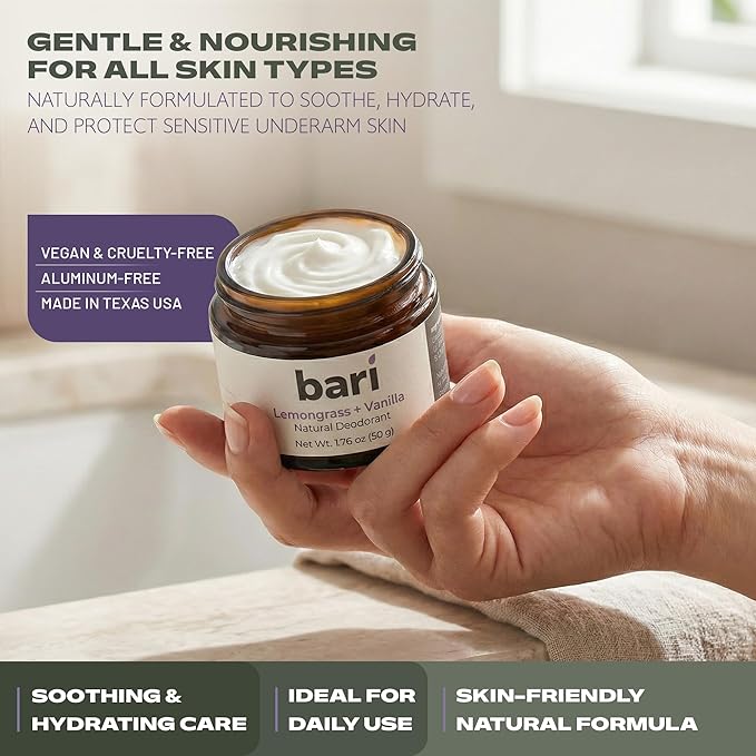 Bari Lemongrass Vanilla Deodorant – 50g Natural Aluminum-Free Deodorant for Long-Lasting Freshness, Sensitive Skin Friendly, Vegan & Cruelty-Free Personal Care