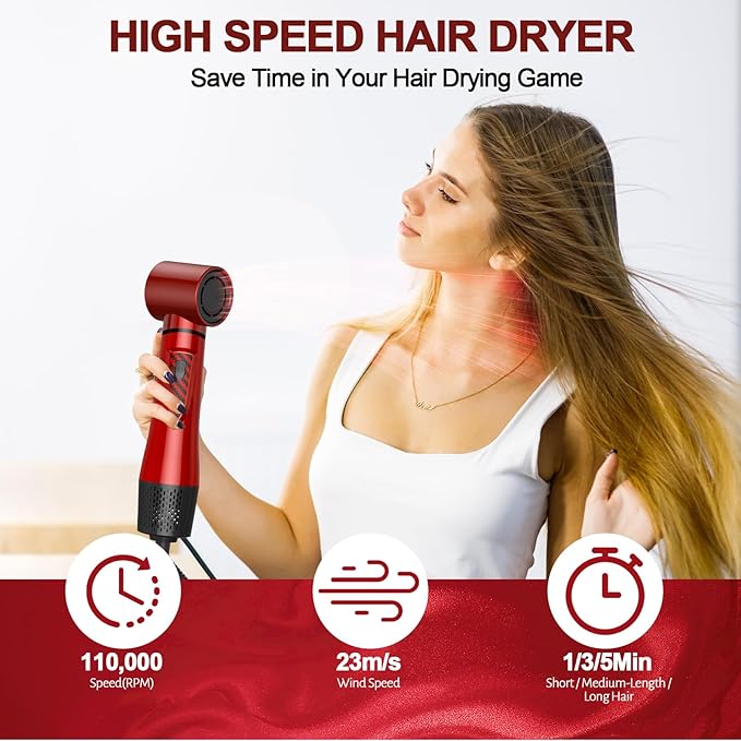 5 in 1 Blow Dryer Brush - Hair Dryer Brush & Air Curling Wrap Styler with Negative Ion Technology, Hot Air Styler for Drying, Curling, Straightening, at Home Styling Gifts for Women