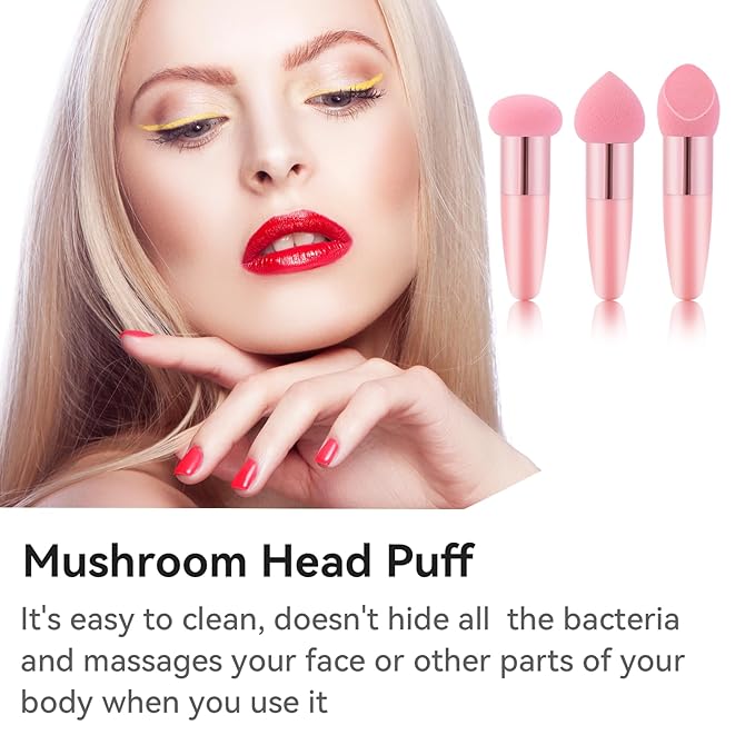 3 Pcs Makeup Foundation Sponge Pink Beauty Blender Sponge Makeup Sponge Cosmetic Powder Puff Concealer Face Brush with Handle Beauty Sponge Applicator Makeup Brush