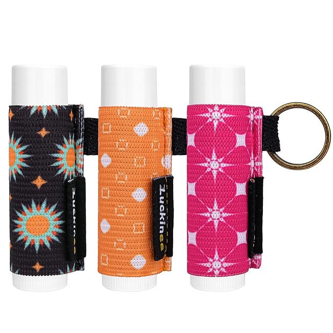 3PCS Lip Balm Holder Keychain Print Chapstick Holder Key chain Lipstick Holder Lip Gloss Sleeve -Tight Elastic Holder Sleeve for Fat and Slim Lip Balms