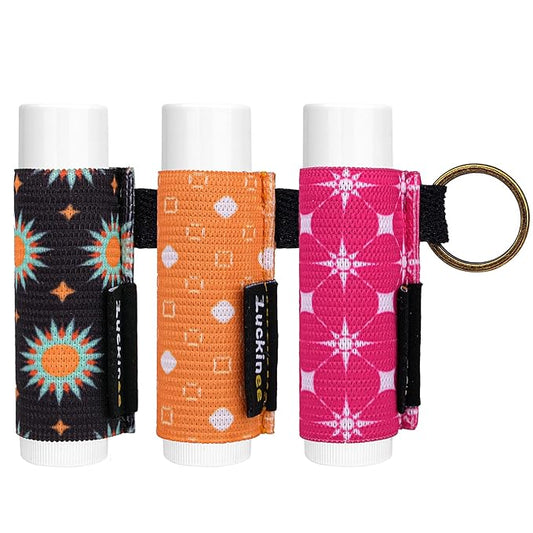 3PCS Lip Balm Holder Keychain Print Chapstick Holder Key chain Lipstick Holder Lip Gloss Sleeve -Tight Elastic Holder Sleeve for Fat and Slim Lip Balms