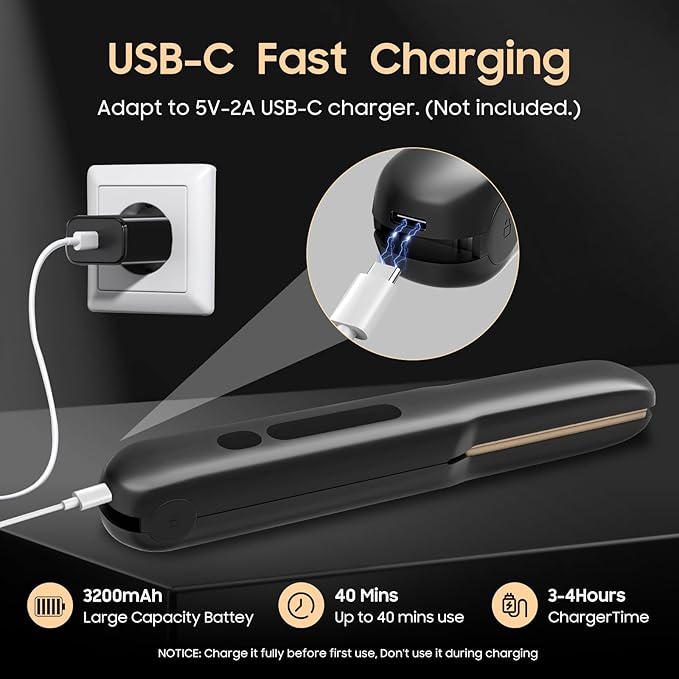 Cordless Hair Straightener and Curler, 2 in 1 Portable Mini Flat Iron & Curling Iron, Fast Heating & Titanium Plate Straightener with 4 Adjustable Temp,Travel Size Preferred Gifts (Black)