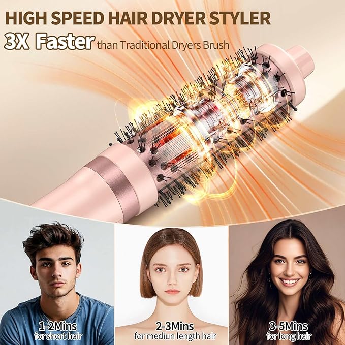 High Speed Thermal Blow Dryer Curling Brush, 110000RPM Hot Air Hair Dryer Volume, 1.57’ Beachy Waver Blowout Brush Hair Styler with Less Frizz, Reduced Heat Damage, More Shine
