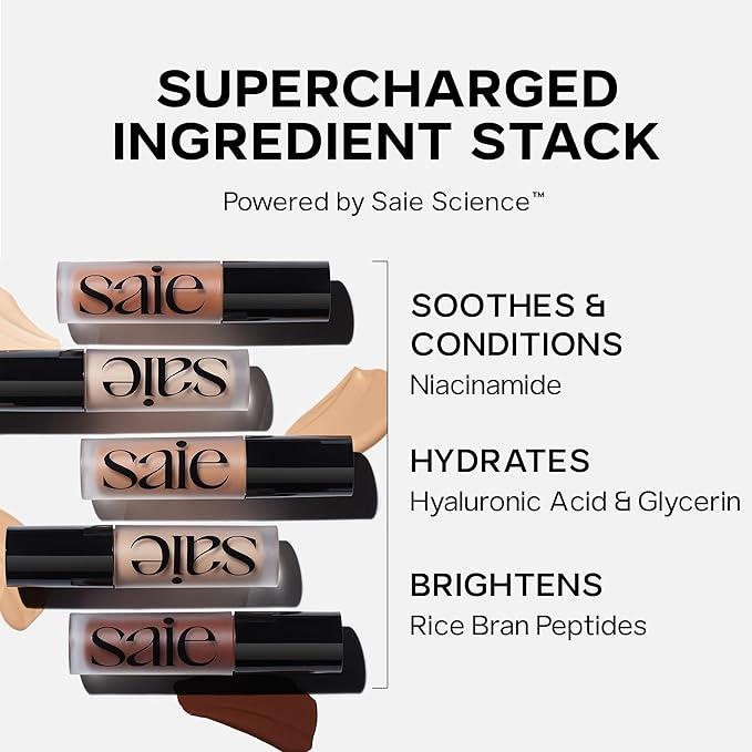 Saie Slip Tint Radiant Cream Concealer & All-Over Face Makeup - Concealer for Dark Circles, Redness & Blemishes - Lightweight Makeup Made with Hydrating Hyaluronic Acid - Shade 18 (0.17 oz)