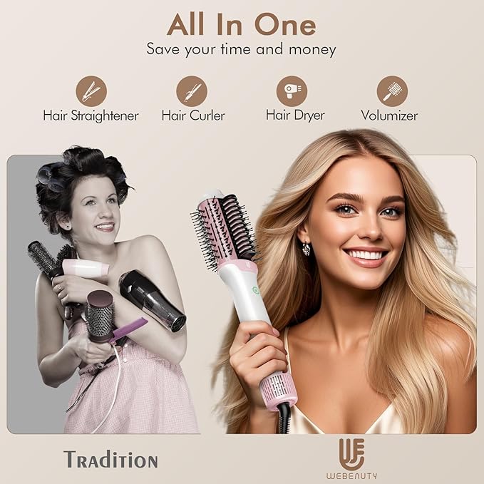 Blow Dryer Brush Hair Straightener | High-Speed 2-in-1 Hair Styler One Step Hot Air Brush Hair Dryer Volumizer with Straightening Comb for Silky Smooth 110000 RPM White