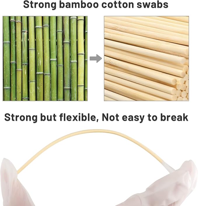 400 PCS 6 Inch Long Cotton Swabs in Storage Box - Cotton Swabs with Wooden Sticks, Lint Free, Highly Absorbent Single Tipped Applicators for Makeup, Household Cleaning, Art & Craft