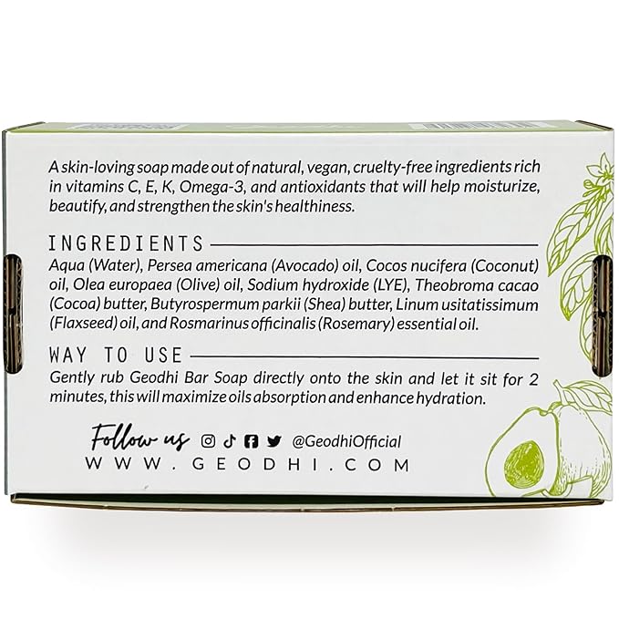 Handmade Vegan Cold Process Soap with Premium Essential Oils, Great for Acne, and Dry Skin - Set of 4 Both Women and Men Soap Bar-. (Avocado-Rosemary)