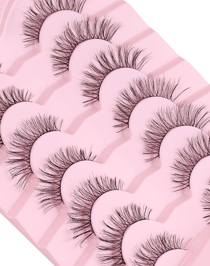 Onlyall Natural Lashes Wispy Lashes Natural Look False Eyelashes Natural Flared Eyelashes False Eye Lashes Soft Fluffy Lashes 7 Pairs T29