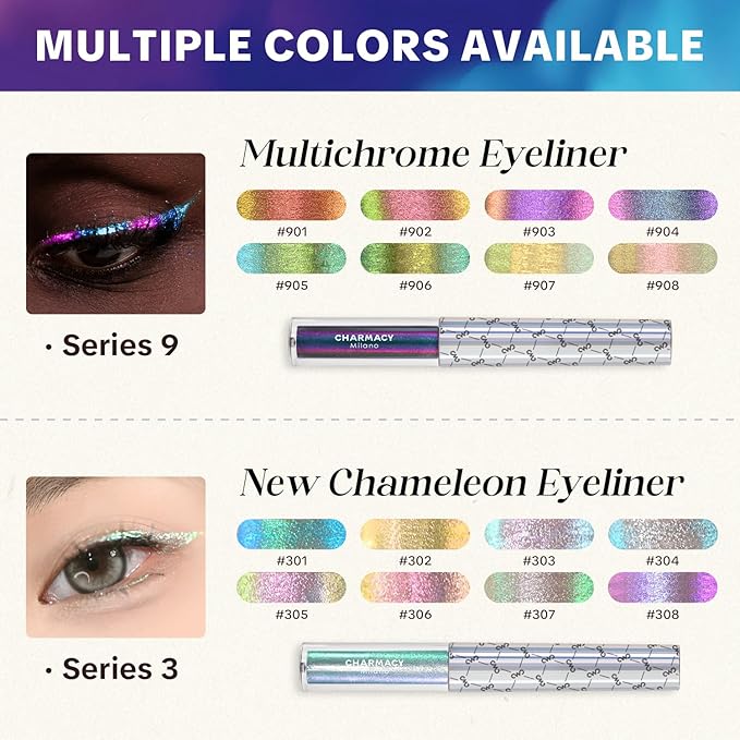 CHARMACY Multichrome Eyeliner Liquid Liner, Glitter liquid eyeliner waterproof, Metallic Intense Color Shifting Colorful Eyeliner, Long wearing, Ultra-Fine Tip Smudge-proof, GREEN INDIGO 905