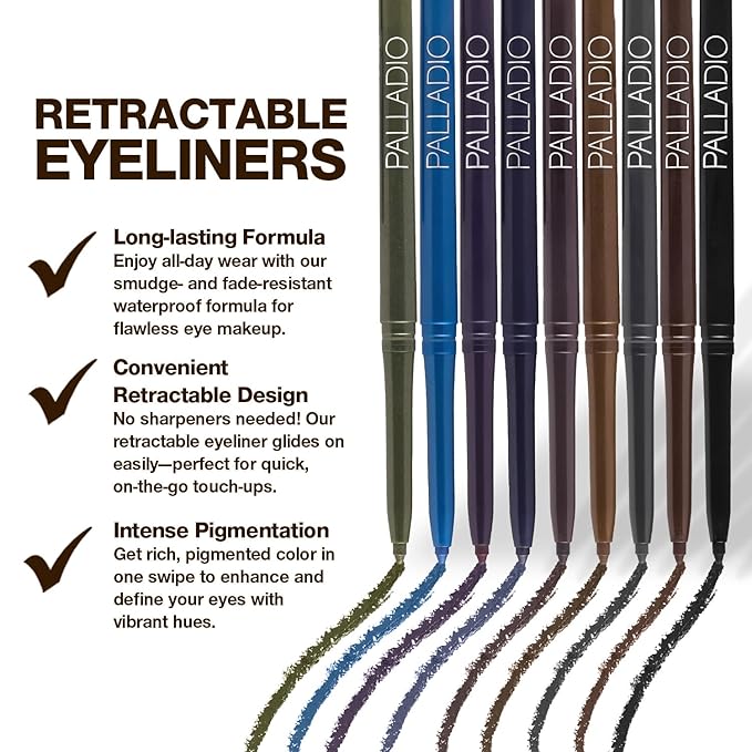 Palladio Retractable Waterproof Eyeliner, Eggplant, Creamy, Slip Twist Up Pencil Eye Liner, Smudge Proof Long Lasting Application, No Sharpener Required