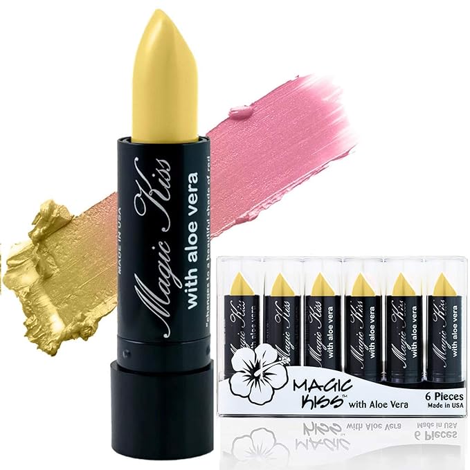 Magic Kiss Lipstick Set Aloe Vera Color Changing 6 Pack MADE IN USA (Yellow)