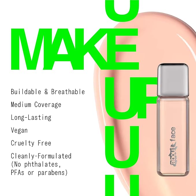about-face THE PERFORMER Skin-Focused Foundation L1Cool – Medium Coverage, Long-Wear, Breathable & Buildable Base – Clean, Vegan, Hydrating Formula with Blue Agave & Chlorella – 1.08oz