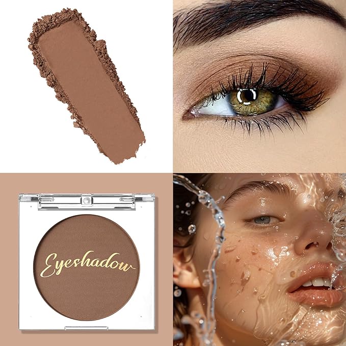 Single Matte Eyeshadow Palette, Velvet Eye Shadow Compact Powder Primer Base Makeup, Ultra-Blendable, Fine Smooth Powder, Long-Lasting, Waterproof, 15# Cocoa Brown
