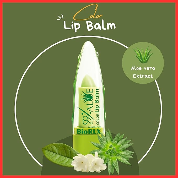 BioRLX 99% Purity Aloe Vera Lip Balm - Natural Moisturizing Unisex Lip Care for Hydrated and Radiant Lips (Aloe Vera - Color Tinted, 0.12 Ounce (Pack of 3))
