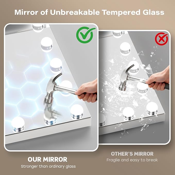 VESAUR Large Vanity Mirror with Lights, Hollywood Makeup Mirror with 15 Dimmable Bulbs 3 Light Colors, Detachable 1X/10X/15X Magnification, USB/Type-C Dual Power, Tabletop &Wall Mount, Senior Aluminum