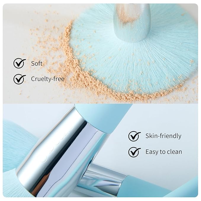 DUcare Makeup Brushes with Holder - 10Pcs Professional Synthetic Make Up Brushes Set for Blush Concealer Foundation Bronzer Powder Eyebrow Contour Eyeshadow Blending Makeup Brush Set, Ice Lake Blue