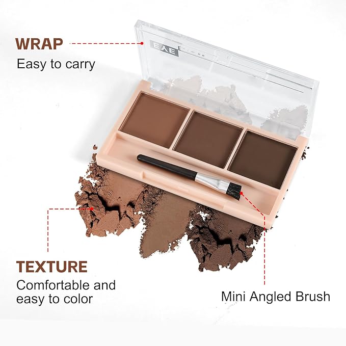 3-Color Eyebrow Powder Palette, Brow Powder Filler Kit With Brow Brush, Waterproof Neutral Eye Makeup for Women, Smudge-proof