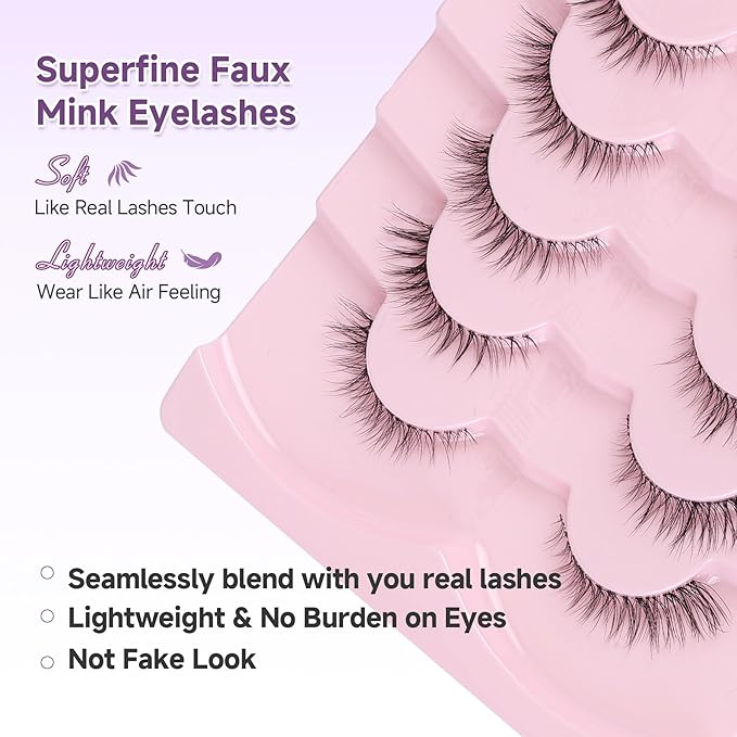 False Eyelashes Natural 11mm Short Lashes Wispy Eyelashes with Thin Band 3D Volume False Lashes Soft Strip Lashes Pack C Curl Natural Eyelashes Fake Lashes 7 Pair EVENTILL
