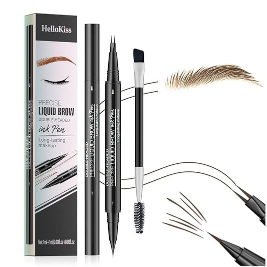 2 Prong Tip Microblading Eyebrow Pen With Brush- 2-in-1 Waterproof Eyebrow Pencil, Long-Lasting Natural Hair-Like Brows, Smudge-Proof & Easy to Use (With Brush 02#Brown)