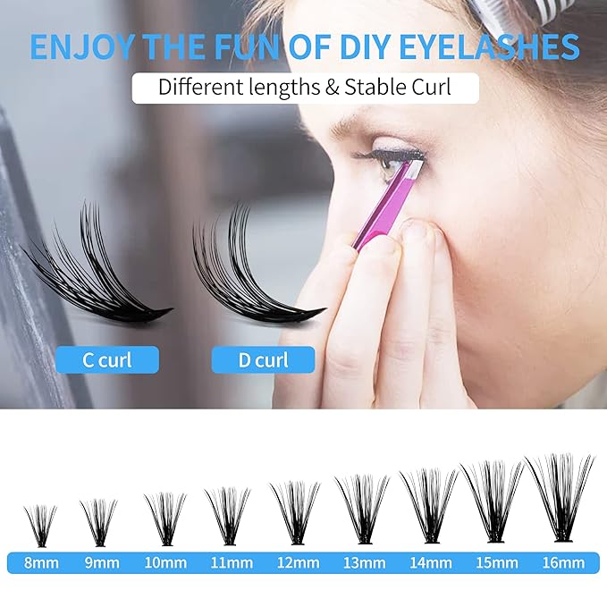 Individual Lashes GEMERRY 280pcs Large Tray 0.07mm Lash Clusters 40D 8-16 MIX D Curl Cluster Lashes Soft &Natural Individual Lashes Cluster Reusable DIY Eyelash Extensions