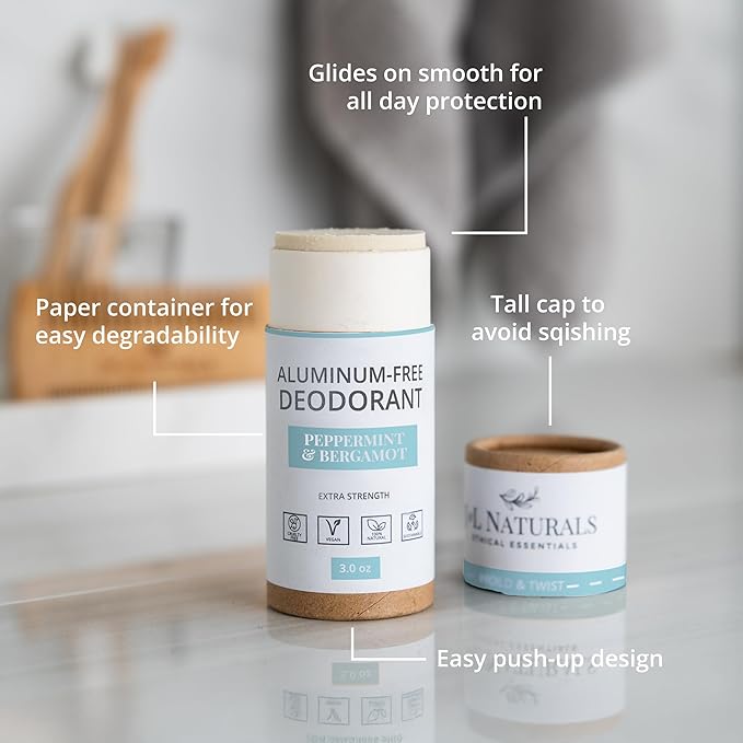 J&L Naturals Aluminum Free Deodorant for Men & Women | 100% Natural Ingredients With Coconut Oil, Shea Butter, & Essential Oils | Sustainable, Eco-Friendly (Peppermint & Bergamot, 3.0 Oz (Single))