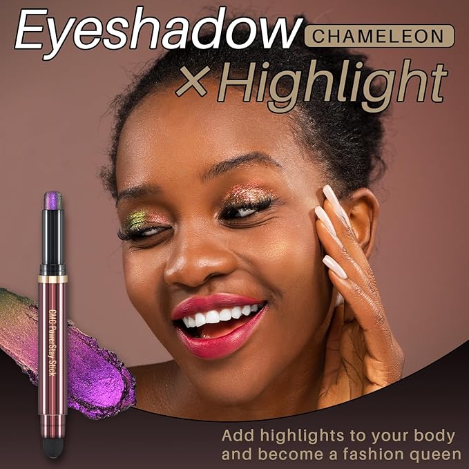 CHARMACY New Duochrome Long Stay Eyeshadow Stick, Creamy Eye Shadow Stick, Multicolor-Shifting Glitter Eyeshadow, Waterproof & Smudge-Proof, High Pigmented, Built-in Smudger #08