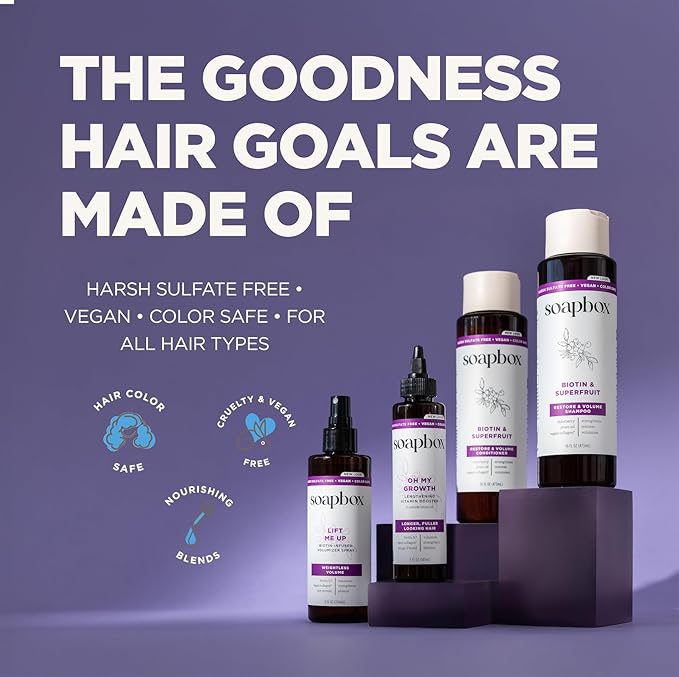 Soapbox Lift Me Up Volumizing Hair Treatment, Lightweight Volumizing Hairspray with Biotin, Natural Volume Spray for Hair, Harsh Sulfate Free, Silicone Free, Color Safe, and Vegan Products, 8 Ounces