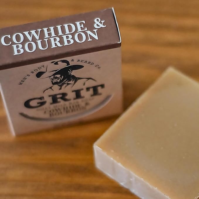 GRIT Goat Milk Soap Bar Cowhide & Bourbon | Dye-Free Soap Bar | Enriched with Nourishing Goat Milk | 4 oz