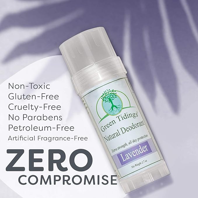 Green Tidings Natural Lavender Deodorant | Vegan, Organic for Men and Women, Fragrance Free & Aluminum Free, Underarm Antiperspirant (Lavender, 2.7 Ounces (3 Pack))