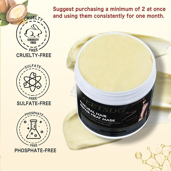 Hair Treatment Mask with Argan Oil & Shea Butter, Self-Heating Hair Mask – Intense Hydration for Dry & Damaged Hair – Sulfate-Free, Paraben-Free, 500g/16.9oz