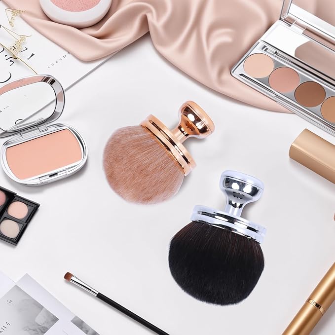 2Pcs Extra Large Body Makeup Brush, Self Tanning Blend Brush, 3 Inch Width Professional Kabuki Powder Brush Oval Face Leg Smudge Tool For Large Coverage Powder Foundation Blending Buffing