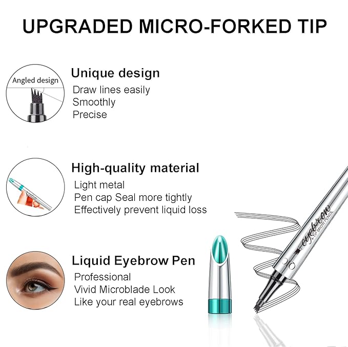 Microblading Eyebrow Pencil, Eyebrow Pen with an Upgrade Micro-Fork Tip Applicator, Waterproof Long-Lasting Microblading Brow Pen, Brow Pencil for Natural Looking Brows Makeup, Reddish Brown