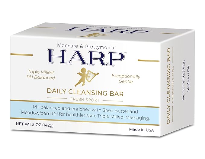 HARP® Fresh Sport Body Wash Bar – pH Balanced (5.0–6.0) Syndet Cleanser, Soap-Free & No Lye, Non-Comedogenic, Gentle for Sensitive & Dry Skin, With Shea Butter & Borage Oil