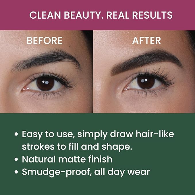 True + Luscious Brow Definer Pencil - Pomade & Powder Combo With Organic Castor Oil - Fills, Shapes Eyebrows - Waterproof - Brunette