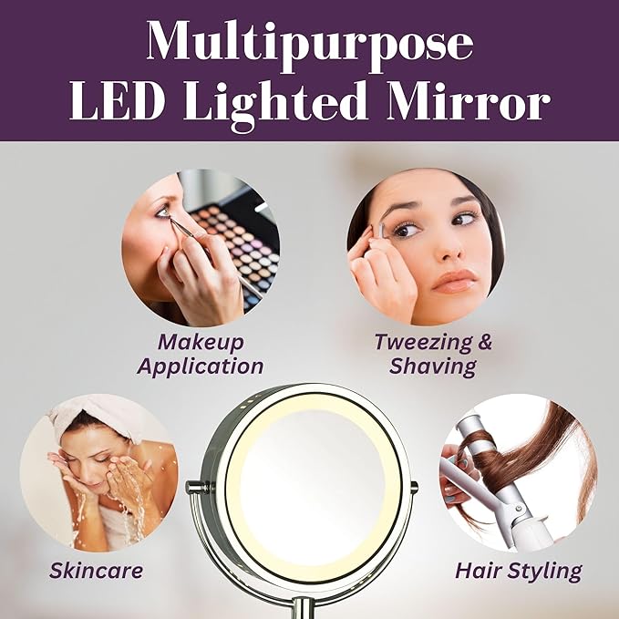 JERDON Wall-Mounted Magnifiying Makeup Mirror with Lights - Direct Wire Mirror with Chrome Finish - 8X/1X Magnification - Model HL75CD