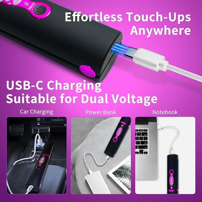 Small Titanium Flat Iron for Short Hair, Mini Cordless Hair Straightener and Curler for Travel, Dual Voltage, Portable, USB-C Rechargeable, Fast Heating, 5000mAh Battery, 3 Temp Settings(Decent Black)
