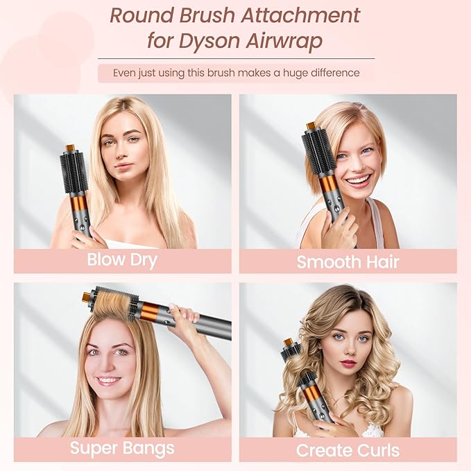 Round Brush Attachment Upgraded for Dyson Airwrap, Round Volumizing Brush for Dyson Air wrap HS01/05/08 Accessories for Straighten Dry Curls Add Volume, Gold