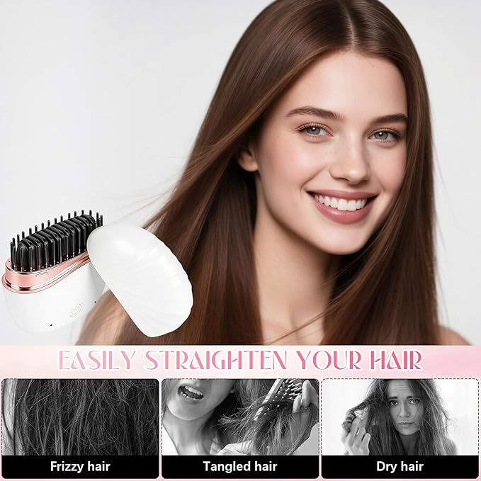 Mini Hair Straightener, New Rechargeable Wireless Portable Hair Straightener Comb, 2-Speed Temperature Control, Cordless Mini Hair Straightener Brush, Heat-Resistant Shell Travel Comb