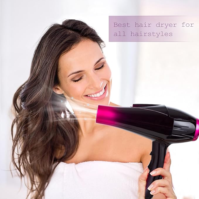 Ionic Hair Dryer with 3500W Motor, 3 Heat/2 Speed Settings, 2 Nozzles, 1 Diffuser for Professional Home Salon Use - Purple